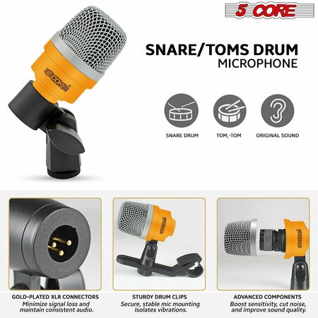 5 Core 5 Core 7 Piece Drum Microphone Kit - Dynamic XLR Mic - Kick Bass Tom Snare Cymbal Set for Drummers DM 7ACC YLW